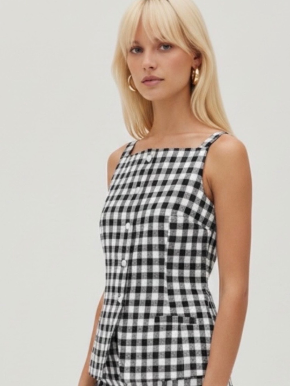 WAYF (Where Are You From) Gracie Linen Blend Black and White Gingham Vest Small